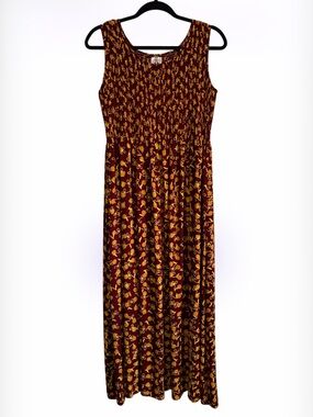 Fata Morgana Smocked Empire Waist Floral Print Sleeveless Maxi Dress